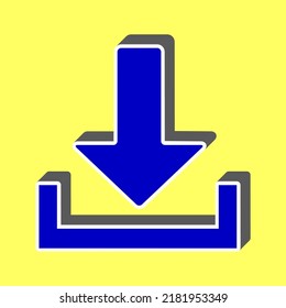 Download sign illustration. Blue Icon with white stroke in 3d at yellow Background. Illustration.