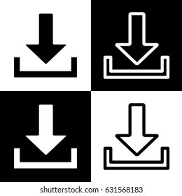 Download sign illustration. Vector. Black and white icons and line icon on chess board.