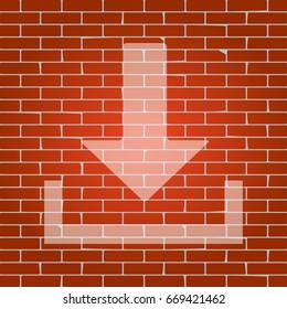 Download sign illustration. Vector. Whitish icon on brick wall as background.