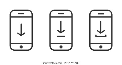 Download sign on smartphone screen vector icons set