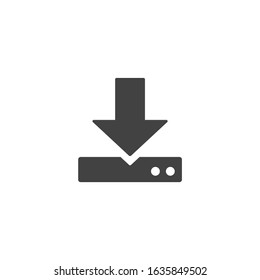 Download sign. Save to my computer storage. Cloud transfer. Website element. Flat minimalist design. white background Gray black vector. product brand service label banner board display. App icon.
