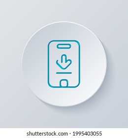 Download sign, simple app icon. Cut circle with gray and blue layers. Paper style