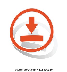 Download sign sticker, orange circle with image inside, on white background