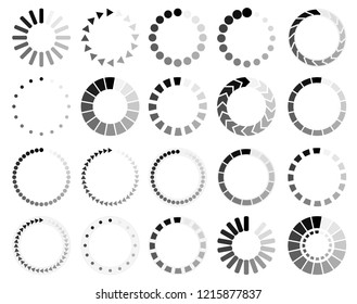 Download signs pack 20 in 1 on white. Load icon. Data loading bar. Vector stock illustration