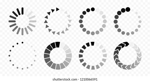 Download signs pack 8 in 1 on transparent background. Load icon. Data loading bar. Vector stock illustration