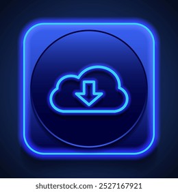 Download simple icon vector. Flat design. Blue neon style on button. With shadow.ai
