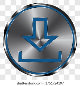 Download simple icon, vector on metal round button. Transparent grid