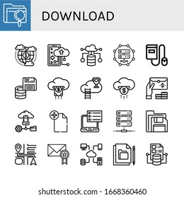 download simple icons set. Contains such icons as File, Cloud, Cloud storage, Cloud computing, Server, Ebook, Floppy disk, Email, Navigation, can be used for web, mobile and logo