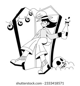 Download sketchy illustration of witch coffin 