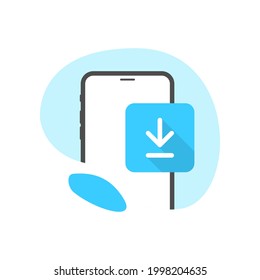 Download auf Smartphone Konzept Illustration flach Design Vektor eps10. einfaches, modernes grafisches Element zur Landung, leerer Zustand ui, Infografik, Symbol