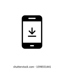 Download smartphone icon in black flat design on white background, File download on screen