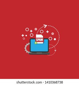 Download SPAM file icon on pc screen. Downloading file concept. File with SPAM icon and green down arrow sign. 