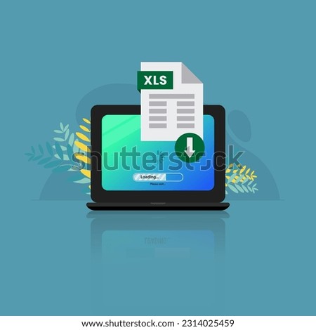 Download spreadsheet format file on laptop screen. Downloading file with XLS label concept vector illustration