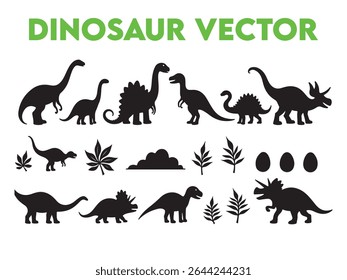 Download a striking vector collection featuring black silhouette dinosaurs, perfect for your design projects.
