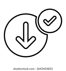 download success line icon design. download success thin black outline symbol vector illustration. editable stroke icon on transparent background.