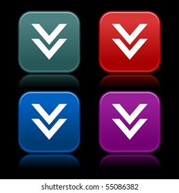 Download symbol on web 2.0 internet button. Colorful smooth rounded square shapes with reflection on black background