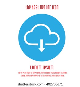 Download symbol vector logo icon. Cloud and arrow blue white round simple isolated sign.
