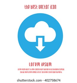 Download symbol vector logo icon. Cloud and arrow blue white round simple isolated sign.