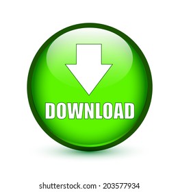 Download text with arrow down sign on green glossy button