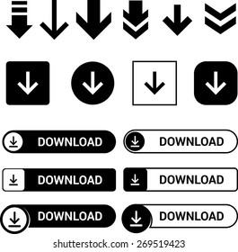 Download text button with icon set. black isolated on white background, vector illustration.