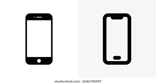 Baixe esses ícones minimalistas do smartphone nos estilos de contorno e preenchido. Perfeito para web design, aplicativos móveis e projetos de interface do usuário. Disponível em preto em fundos brancos e cinza.