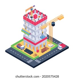 Download this amazing isometric illustration of construction building 