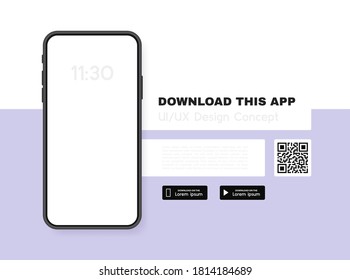 Download This App Advertising Banner. App For Mobile Phone. Phone Mockup Template For Your Application. Vector Illustration.