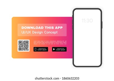 Download This App Advertising Banner. App For Mobile Phone. Phone Mockup Template For Your Application. Vector Illustration.