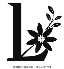 Baixe esta bela letra maiúscula L com um efeito floral. Esta arte vetorial inclui arte de linha, silhueta, ícone, logotipo e clipart, perfeito para branding, projetos criativos e muito mais.