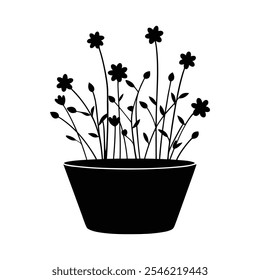 Download this beautiful Flower Tub with Flower Silhouette Vector, featuring a minimalist and artistic floral design.