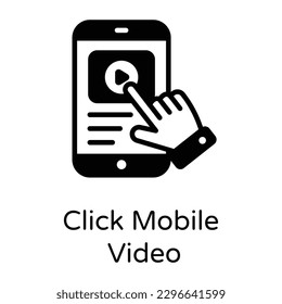 Download this captivating glyph icon of click mobile video 