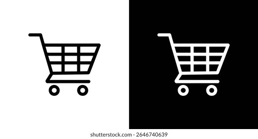 Baixe este ícone limpo, minimalista carrinho de compras. Perfeito para sites, aplicativos e materiais de marketing relacionados a compras on-line, varejo e comércio eletrônico. Disponível em preto e branco.