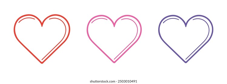 Download this colourful vector featuring red, pink, and purple double-line heart outlines. Perfect for love-themed designs, invitations, and creative projects. High-quality and versatile.