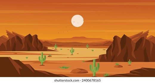 Download this desert background vector with premium offer, flat desert view illustration  