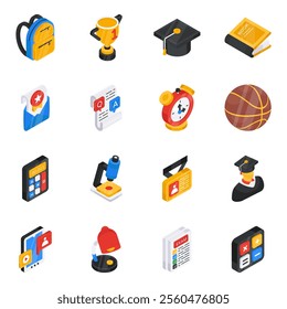 Download this education flat isometric icons pack feel to use them for your next web or design project. You will find them easy to use and modify to fulfill your design requirements. 