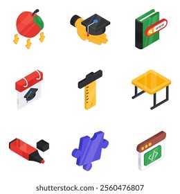 Download this education flat isometric icons pack feel to use them for your next web or design project. You will find them easy to use and modify to fulfill your design requirements. 