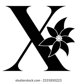 Download this elegant capital letter X with a floral effect. This vector art includes line art, silhouette, icon, logo, and clipart, ideal for branding, creative projects.