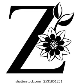 Descarga esta elegante letra Z mayúscula con un efecto floral. Este Arte vectorial incluye arte de línea, silueta, ícono, logotipo y Clipart, ideal para branding, proyectos creativos y diseños decorativos.