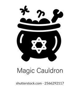 Download this glyph icon of magic cauldron 