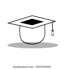 Download this graduation cap icon for your educational materials. Black and white, clean vector graphic.