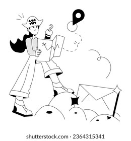 Download this hand drawn illustration of a pirate girl 