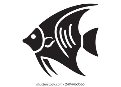 Download this minimalist angelfish silhouette vector art for your aquatic themed designs. Perfect for logos, posters, and digital projects. High quality, black and white illustration, Royalty free