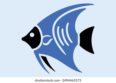 Download this minimalist blue angelfish vector art for aquatic themed designs. Perfect for logos, posters, and digital projects. High quality, colourful illustration. Royalty free