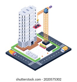 Download this modern isometric illustration of under construction building 