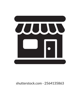 Download this professional black storefront icon vector, perfect for retail, ecommerce, or small business branding, suitable for logos, website design, and marketing materials.