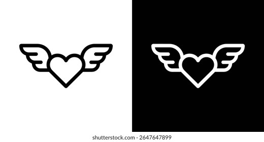 Download this simple yet elegant line art icon of a heart with wings, symbolizing love, freedom, and spirit. Perfect for Valentine's Day, romantic projects, or spiritual designs.