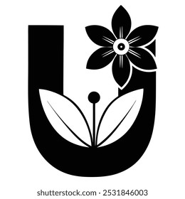 Baixe esta deslumbrante letra maiúscula U com um efeito floral. Esta arte vetorial inclui line art, silhueta, ícone, design de logotipo e clipart, perfeito para projetos criativos, branding.