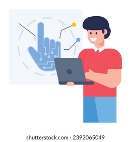 Laden Sie diese trendige, flache Vektorgrafik der Fingerberührungstechnologie herunter