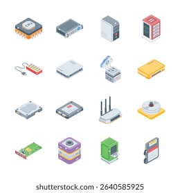 Download this trendy pack of data storage isometric style icons