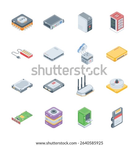 Download this trendy pack of data storage isometric style icons